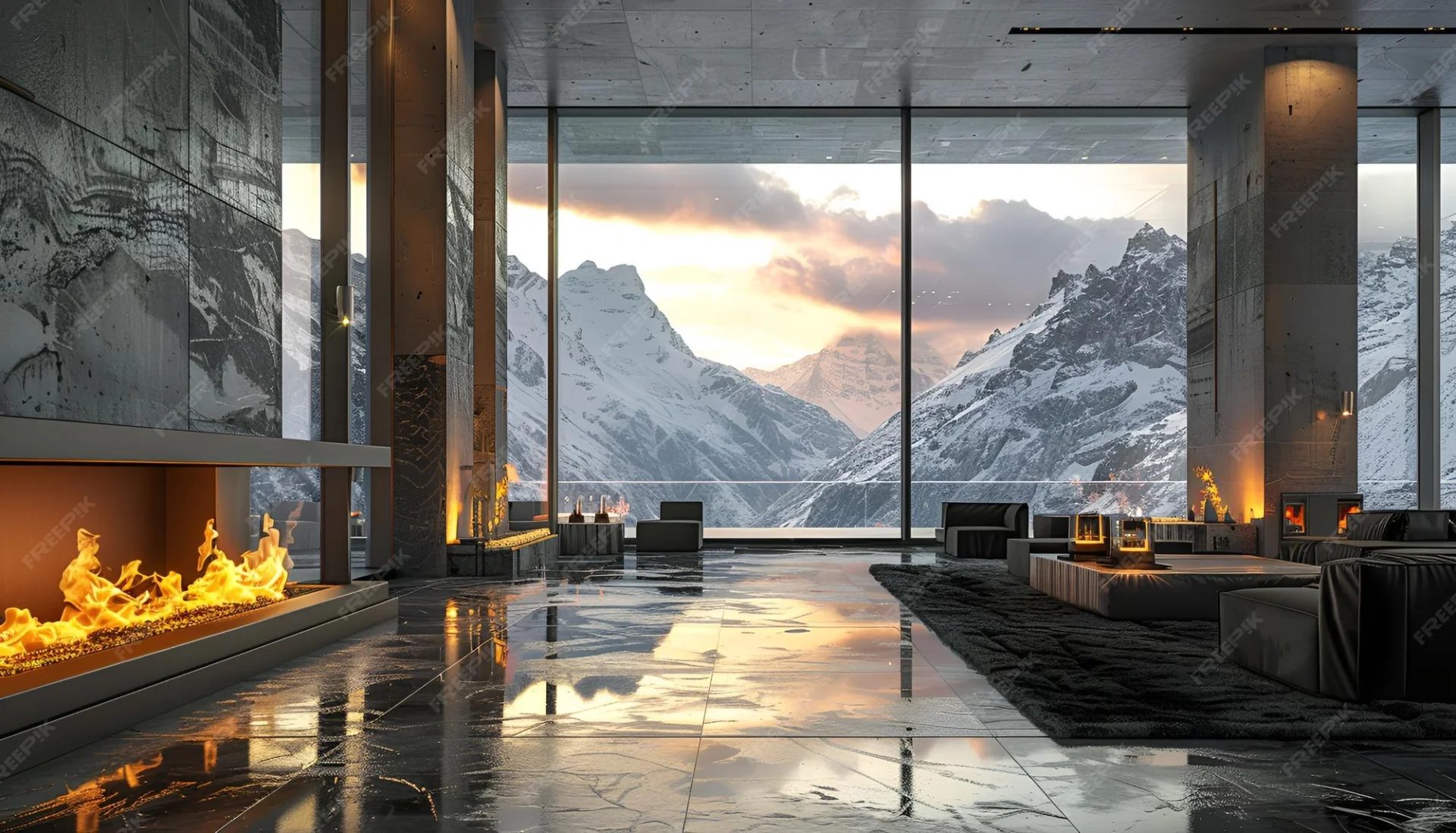 Luxurious Alpine Hotel at Golden Hour